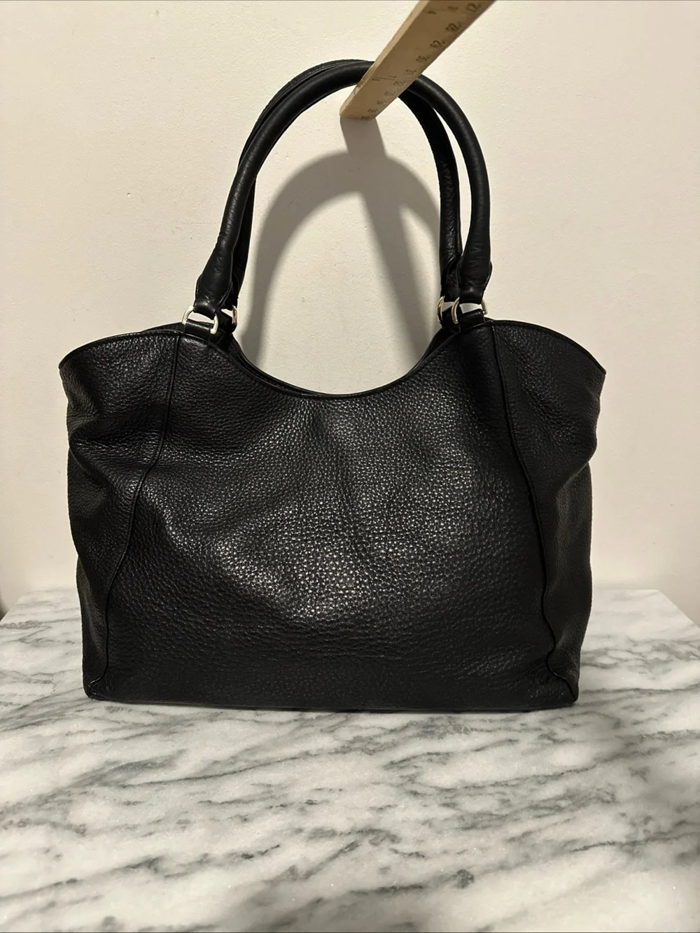 Tory Burch Black Pebbled Leather Logo Satchel